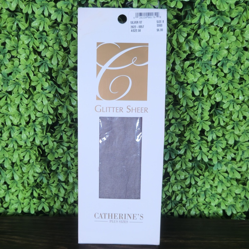 Catherines Plus Size B Silver Glitter Sheer Pantyhose Sparkling Made in USA NWT
